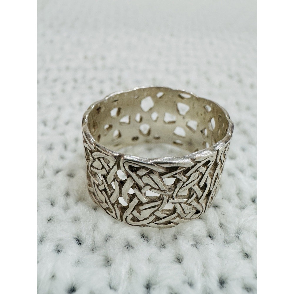 925 Sterling Silver Celtic Knot Wide Band Ring Size 7